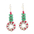 Recycled glass and plastic beaded earrings, 'Berry Symphony' - Red and Green Recycled Glass and Sese Wood Beaded Earrings