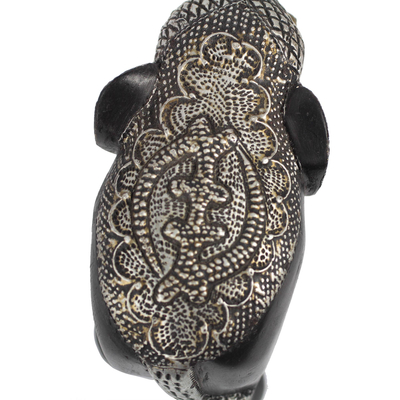 Wood sculpture, 'Gye Nyame Elephant' - Wood Aluminum and Brass Elephant Sculpture from Ghana