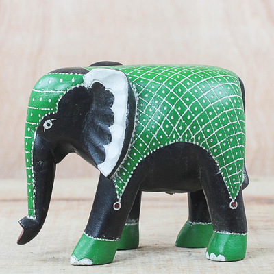 Wood sculpture, 'Elephant Lineage' - Green and Black Sese Wood Elephant Sculpture from Ghana
