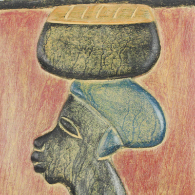 Wood relief panel, 'Lovely Mother and Child' - Sese Wood Mother and Child Relief Panel from Ghana