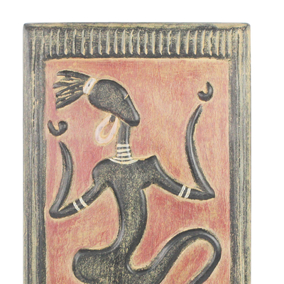 Wood relief panel, 'Fulani Festival Dancer' - Dance-Themed Sese Wood Relief Panel from Ghana