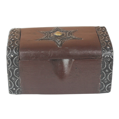 Caja decorativa de madera - Caja decorativa de madera de sesé con motivo de estrella de Ghana