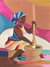 Silk wall art, 'Ashanti Woman Pounding Fufu' - Silk Wall Art of a Woman Pounding Fufu from Ghana