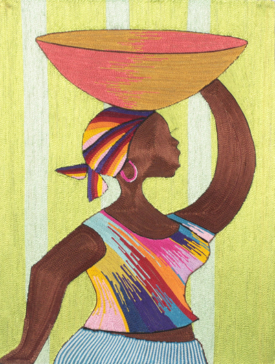 Silk Wall Art of an African Woman from Ghana