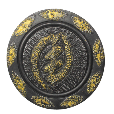 Wood decorative plate, 'Majestic Gye Nyame' - Black and Yellow Wood Gye Nyame Decorative Plate