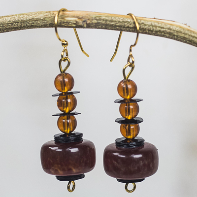 Recycled plastic dangle earrings, 'Peaceful Calm' - Recycled Plastic Dark Brown Dangle Earrings