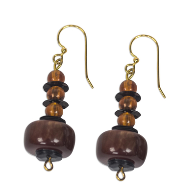 Recycled plastic dangle earrings, 'Peaceful Calm' - Recycled Plastic Dark Brown Dangle Earrings