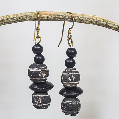 Ceramic and wood dangle earrings, Pottery Stacks