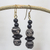 Ceramic and wood dangle earrings, 'Pottery Stacks' - Black and White Ceramic and Sese Wood Dangle Earrings thumbail
