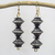 Recycled plastic dangle earrings, 'Old World Allure' - Recycled Plastic Silver Finish and Black Dangle Earrings