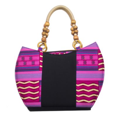 Pink and Red Kente Print Cotton Handle Handbag