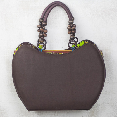 Bolso de mano con asa de algodón - Bolso de mano de algodón con estampado africano y marrón chocolate