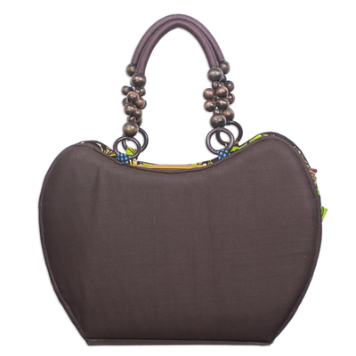 Handtasche mit Baumwollgriff - Handtasche mit Baumwollgriff in Schokoladenbraun und afrikanischem Print