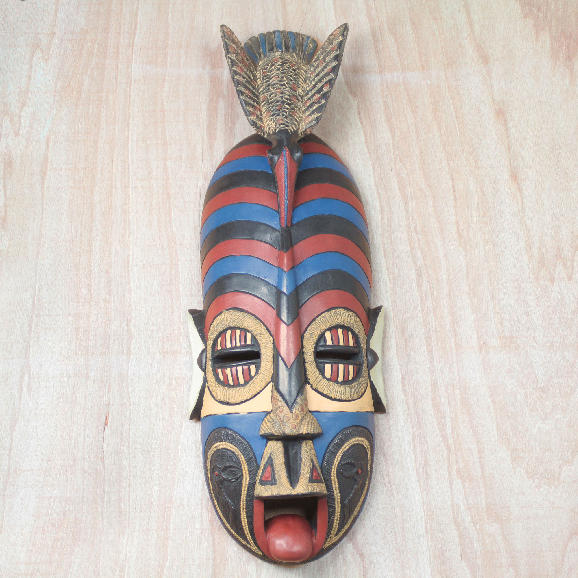 Colorful Striped African Wood Mask from Ghana - Stages in Life | NOVICA
