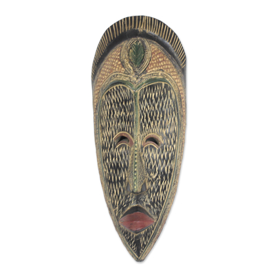 Afrikanische Holzmaske - Erdfarbene afrikanische Sese-Holzmaske aus Ghana