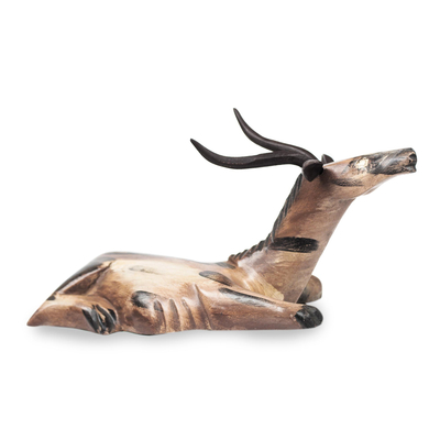 Wood sculpture, 'Lying Antelope' - Sese Wood Sculpture of a Lying Antelope from Ghana