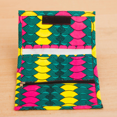 Cartera de algodón, 'Ntoma Colors' - Cartera de algodón estampada colorida de Ghana
