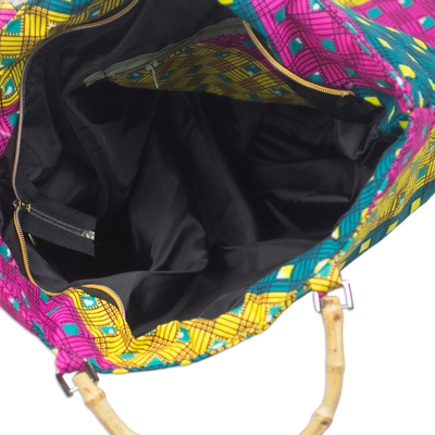 Handtasche mit Baumwollgriff - Handtasche mit Chevron-Baumwollgriff in Rosa, Grün und Gelb