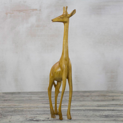 Escultura de madera - Escultura de jirafa de madera de sesé tallada a mano de Ghana