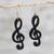 Ebony wood dangle earrings, 'Double Treble' - Handcrafted Treble Clef Motif Ebony Wood Dangle Earrings thumbail