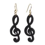 Ebony wood dangle earrings, 'Double Treble' - Handcrafted Treble Clef Motif Ebony Wood Dangle Earrings