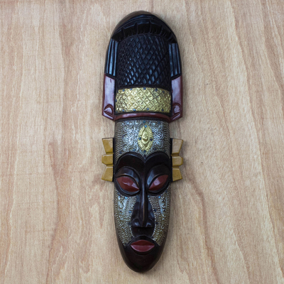 African wood mask, 'Noble Queen' - Artisan Crafted African Sese Wood Mask from Ghana