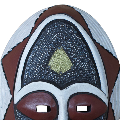 African wood mask, 'Noble Lover' - African Sese Wood Mask in White Red and Black from Ghana