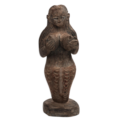 Escultura de madera - Escultura de madera de sirena del océano sensual tallada a mano