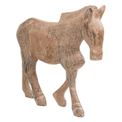Wood sculpture, 'Noble Steed' - Artisan Crafted Sese Wood Ghanaian Horse Sculpture