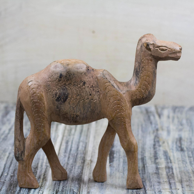 Escultura de madera - Escultura de camello de pie sereno de madera de sesé tallada a mano