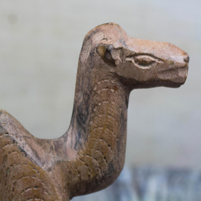 Wood sculpture, 'North African Camel' - Hand-Carved Sese Wood Serene Standing Camel Sculpture