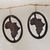 Ebony wood dangle earrings, 'Africa Encircled' - Handcrafted Oval Ebony Wood Africa Continent Dangle Earrings thumbail