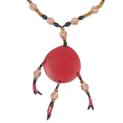 Sese Wood Beaded Statement Necklace in Red from Ghana