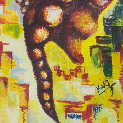 'Native Indian' - Signed Abstract Painting from Ghana