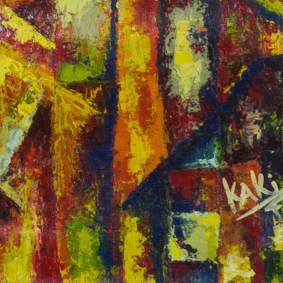 'Color Town' - Signed Colorful Abstract Painting from Ghana