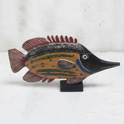 Wood sculpture, 'Exotic Fish' - Handmade Wood Sculpture of an Exotic Fish from Ghana