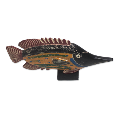 Holzskulptur, 'Exotische Fische'. - Handgefertigte Holzskulptur eines exotischen Fisches aus Ghana