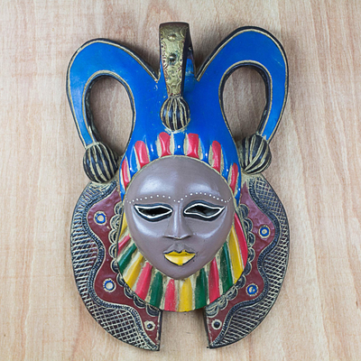 Máscara de madera africana - Máscara de bufón de madera africana fabricada en Ghana