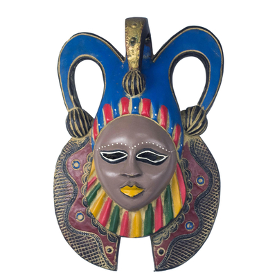 Máscara de madera africana - Máscara de bufón de madera africana fabricada en Ghana