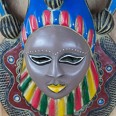 African wood mask, 'Barika Jester' - African Wood Jester Mask Crafted in Ghana
