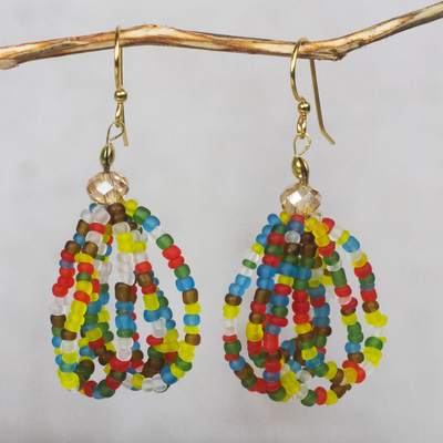 Recycled glass beaded dangle earrings, 'Renewed Energy' - Colorful Recycled Glass and Plastic Bead Dangle Earrings
