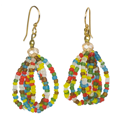 Colorful Recycled Glass and Plastic Bead Dangle Earrings