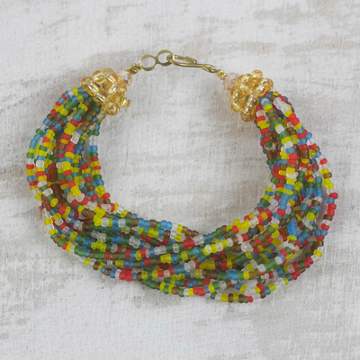 Recycled glass beaded torsade bracelet, 'Celestial Adornment' - Artisan Crafted Multi-Colored Recycled Glass Beaded Bracelet