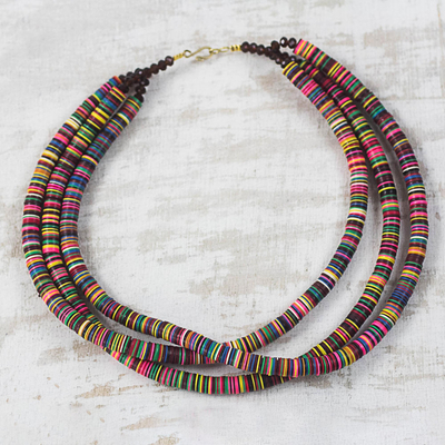 Recycled plastic and glass beaded necklace, 'Gathering of Colors' - Multi-Colored Recycled Plastic and Glass Beaded Necklace