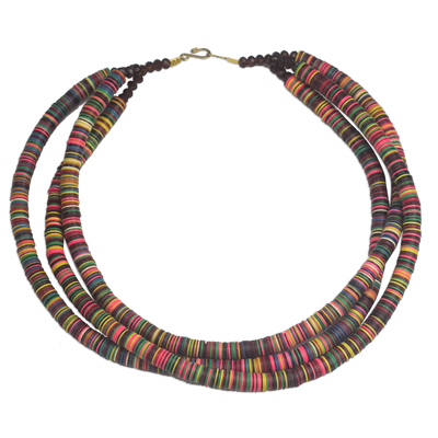 Recycled plastic and glass beaded necklace, 'Gathering of Colors' - Multi-Colored Recycled Plastic and Glass Beaded Necklace