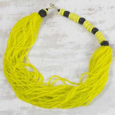 Recycled glass beaded torsade necklace, 'Abundant Sunshine' - Yellow Recycled Glass Bead Multi-Strand Torsade Necklace