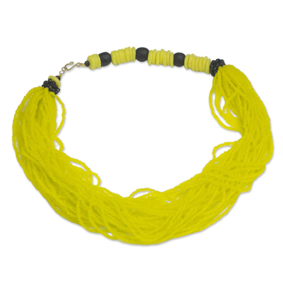 Yellow Recycled Glass Bead Multi-Strand Torsade Necklace