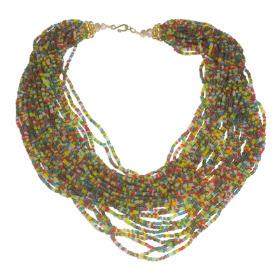 Recycled glass beaded torsade necklace, 'Celestial Adornment' - Multi-Colored Recycled Glass Beaded Torsade Necklace