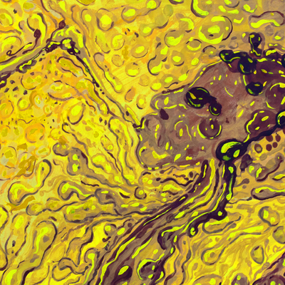 Der Saxophonist - Signiertes abstraktes Gemälde in Gelb aus Ghana