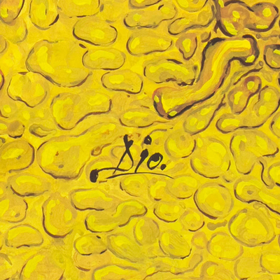 Der Saxophonist - Signiertes abstraktes Gemälde in Gelb aus Ghana